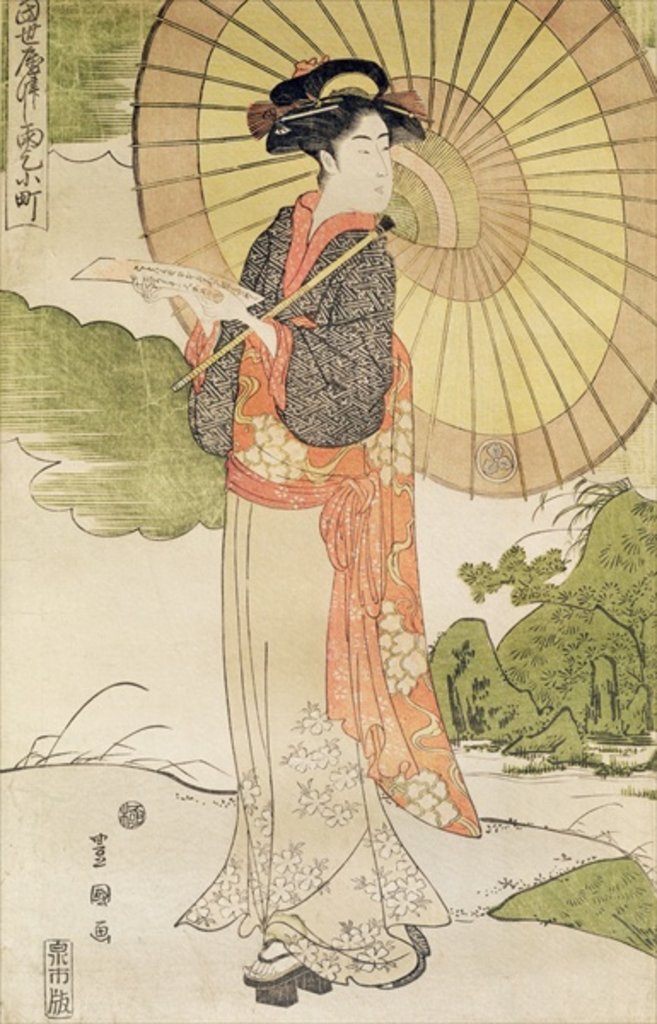Detail of Standing woman with a parasol by Toyokuni II