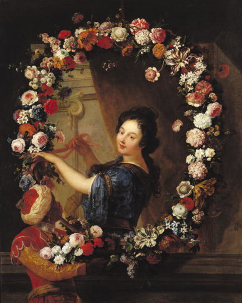Detail of Portrait of a Woman Surrounded by Flowers, presumed to be Julie d'Angennes by J-B. & Coypel A. (1661-1722) Belin de Fontenay