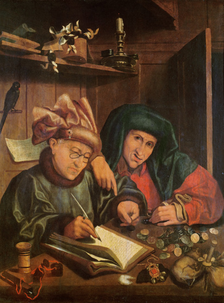 Detail of The Money Lenders by Marinus van Reymerswaele