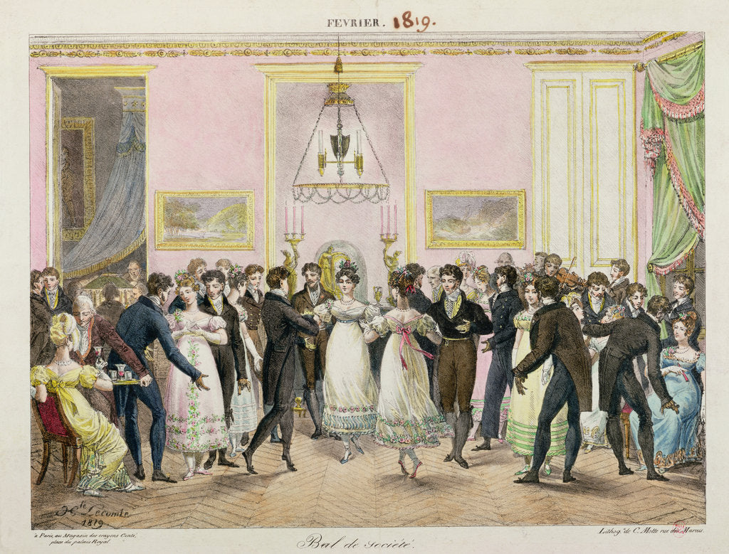 Detail of A Society Ball, engraved by Charles Etienne Pierre Motte 1819 by Hippolyte Lecomte