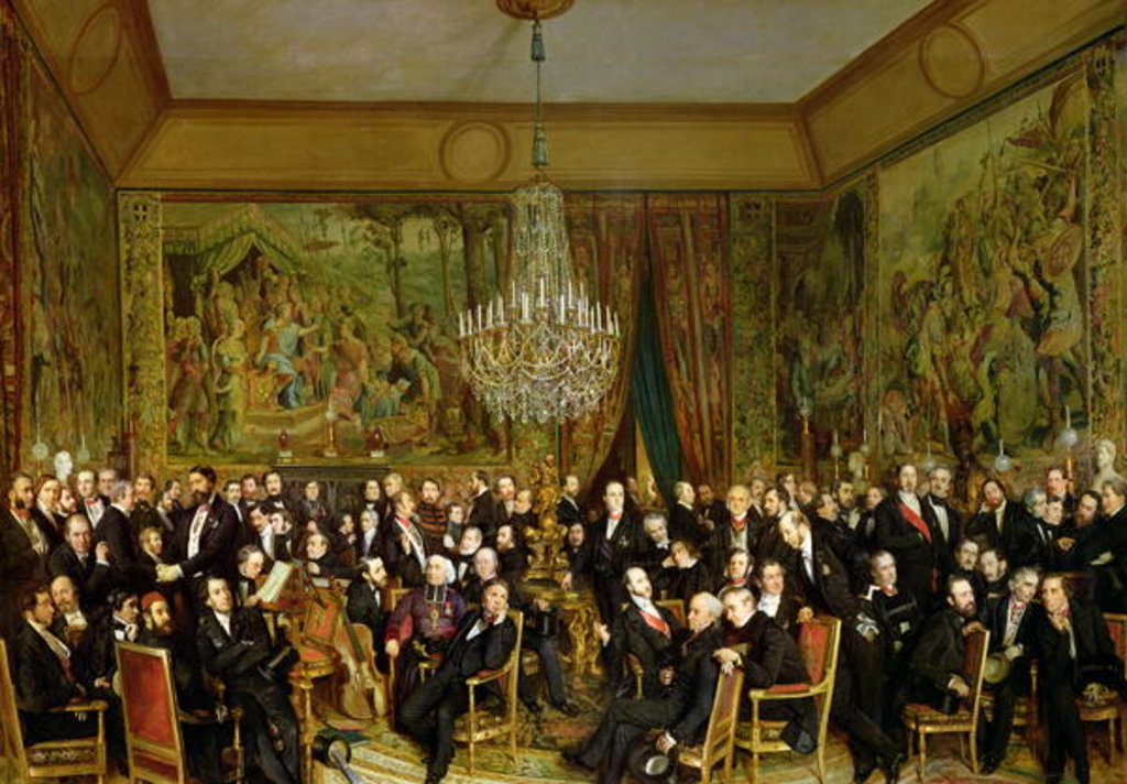Detail of The Salon of Alfred Emilien, Comte de Nieuwerkerke at the Louvre, 1855 by Francois Auguste Biard