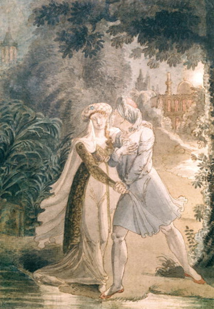 Detail of Blanca and Abon Hamet in the Gardens of the Alhambra by French School
