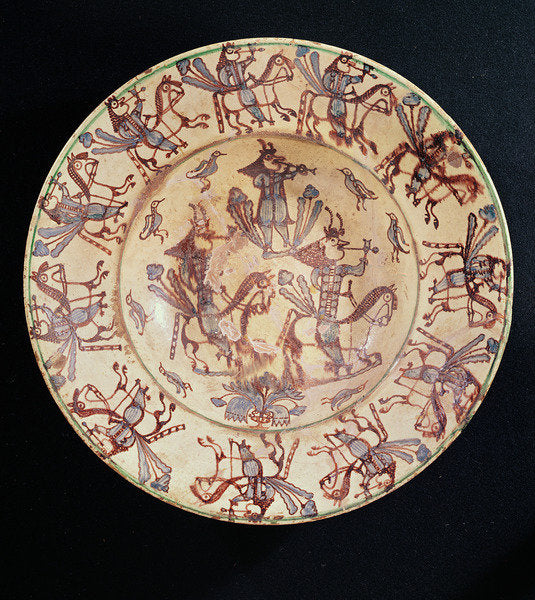 Detail of Dish with horsemen smoking pipes, Giroussens Workshop by French School