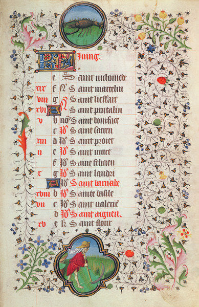 Detail of Ms 19 June: Cancer and a man reaping by French School