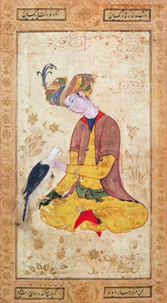 Detail of A Hunter Stroking his Falcon by Persian School