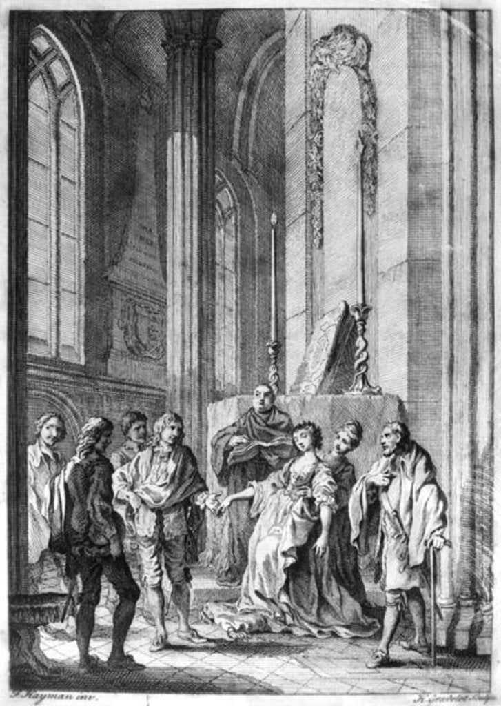 Detail of Claudio accusing Hero of faithlessness, Act IV Scene i from 'Much Ado About Nothing' by William Shakespeare engraved by Hubert Gravelot by Francis Hayman