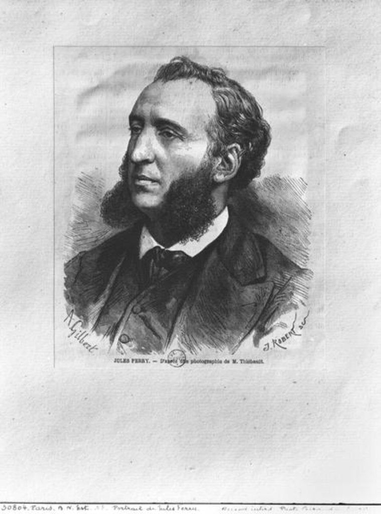 Detail of Portrait of Jules Ferry engraved by J. Robert from a photograph by M. Thiebault by Achille-Isidore (after) Gilbert