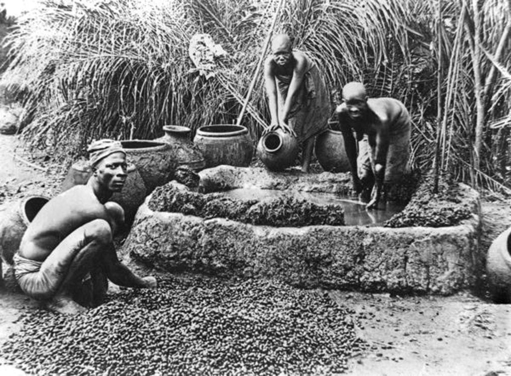Detail of Making palm oil in Dahomey, c.1900 by French Photographer