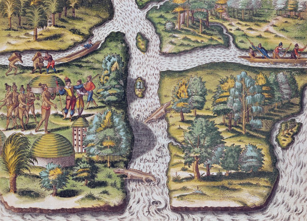 Detail of The French left at Fort Charles suffering from a lack of food by Jacques Le Moyne