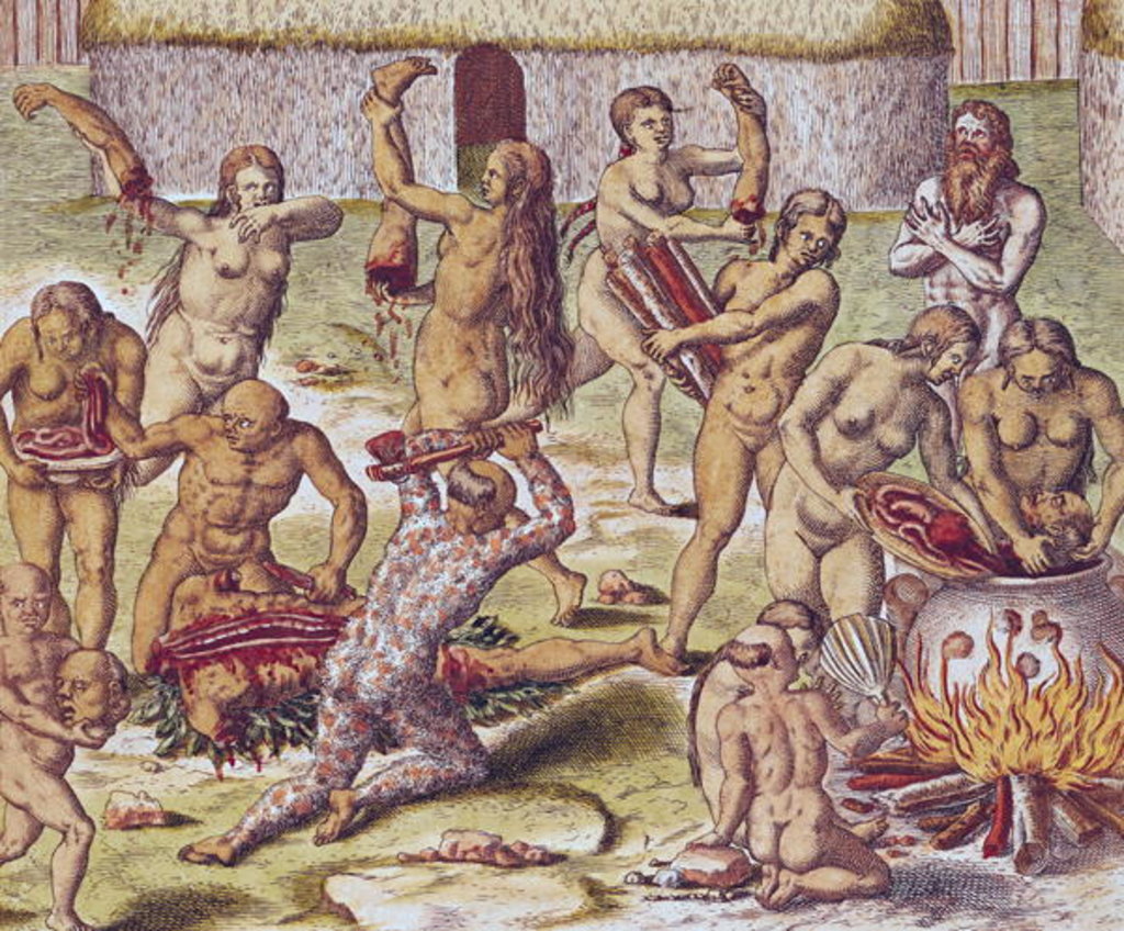 Detail of Dismembering and cooking an enemy by Theodor de Bry