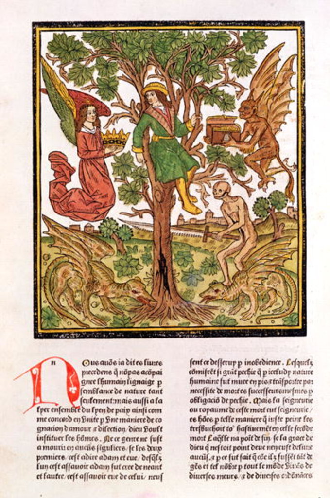 Detail of Man between vice and virtue by French School