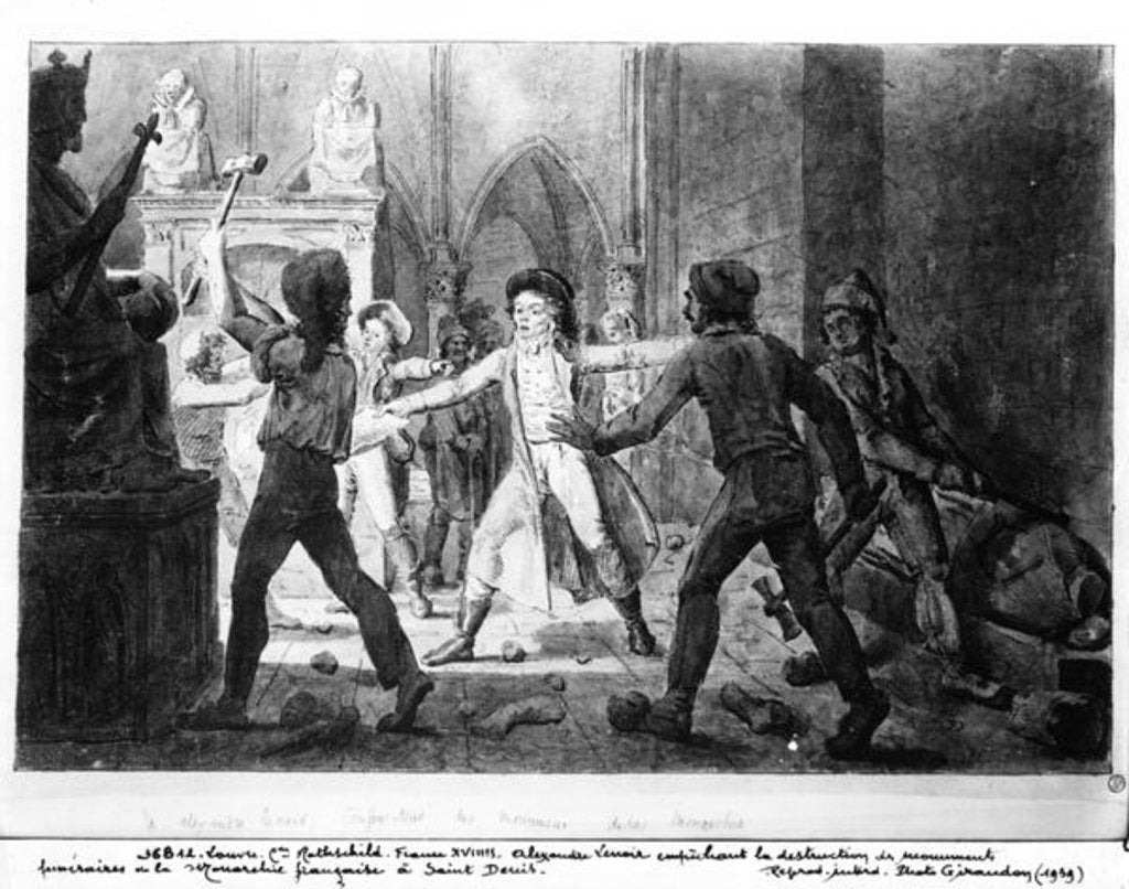 Detail of Alexandre Lenoir opposing the destruction of the royal tombs of the French monarchy in the Church of Saint-Denis, 1793 by French School