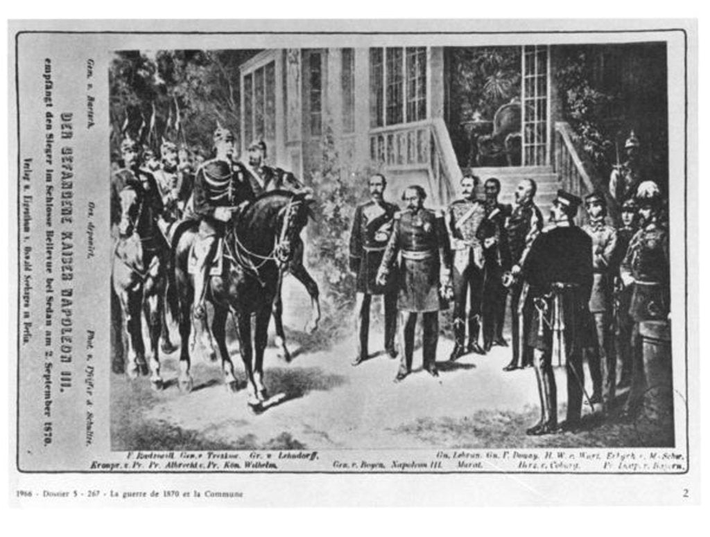 Detail of Meeting between Emperor Napoleon III and Kaiser Wilhelm I at Bellevue Castle near Sedan on 2nd September 1870 by German School