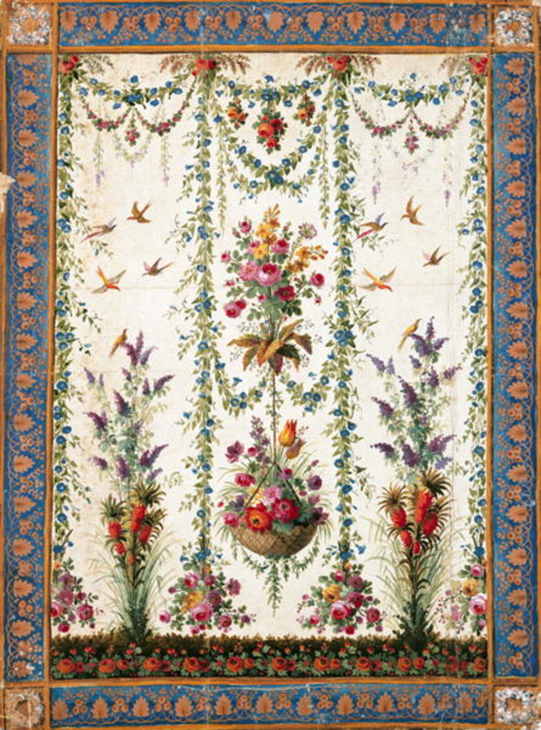 Detail of Flowers and a hanging basket by French School