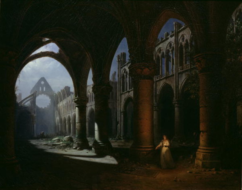 Detail of Interior of an Abbey in Ruins, 1848 by Hippolyte Victor Valentin Sebron