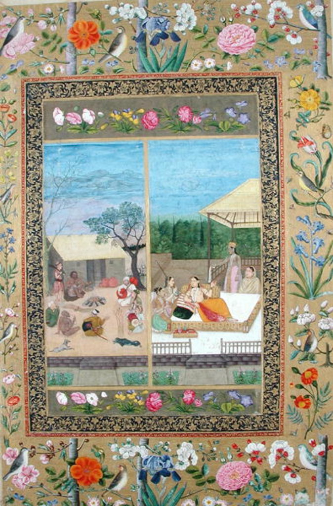 Detail of Ms E-14 Musicians and Listeners by a Fire and a Noblewoman with her Servants by Indian School