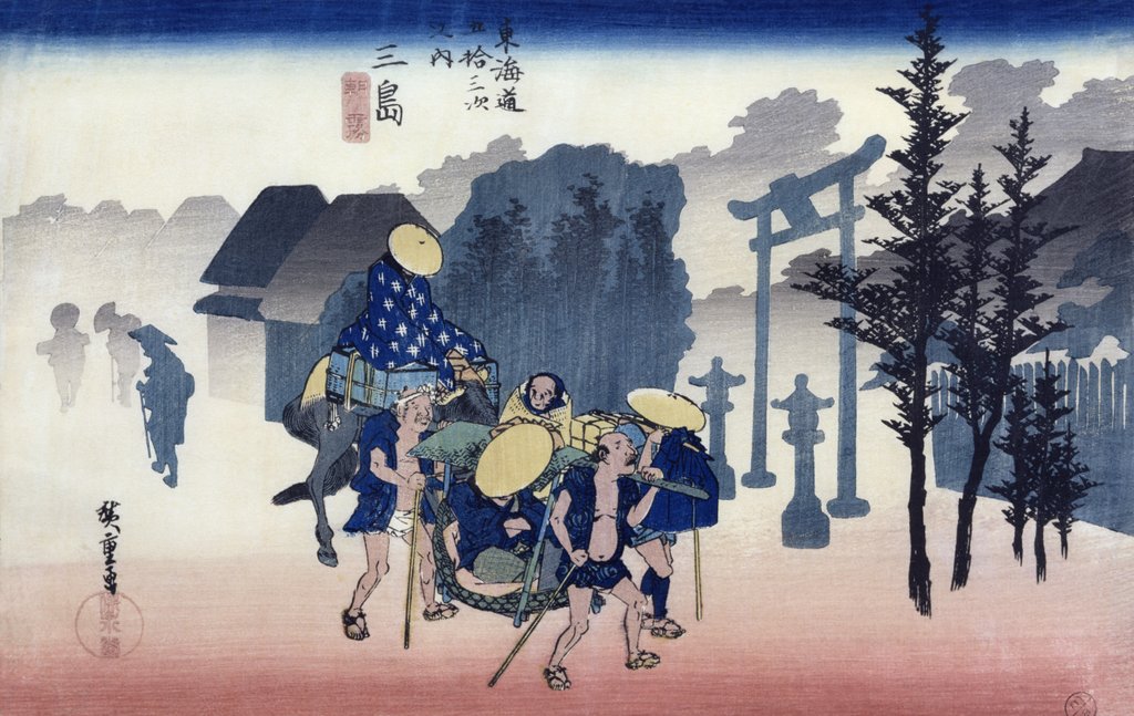 Detail of Morning Mist at Mishima by Ando or Utagawa Hiroshige