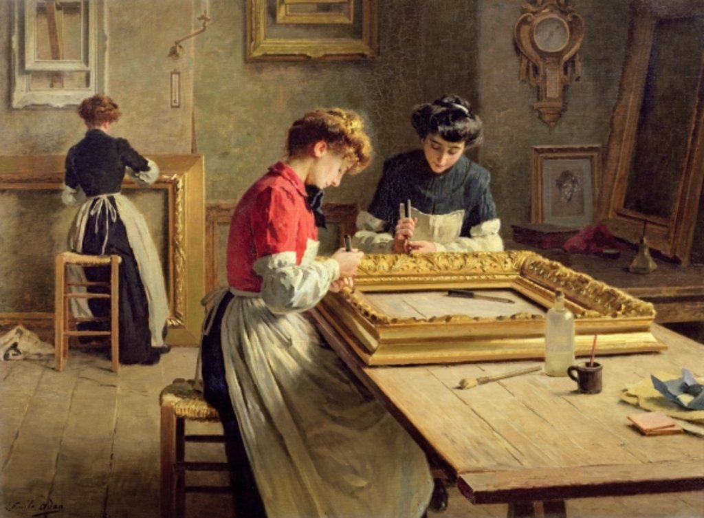 Detail of Interior of a Frame Gilding Workshop by Louis Emile Adan