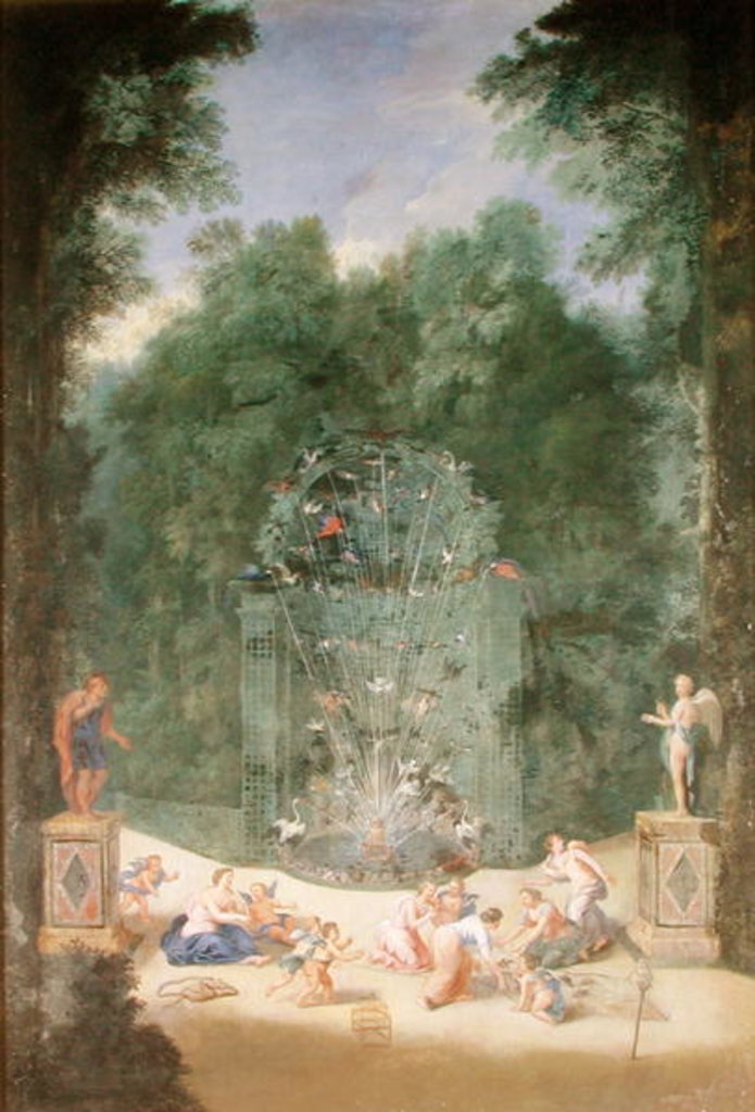 Detail of The Groves of Versailles: View of the Entrance to the Maze with Birds, Nymphs and Cherubs, 1688 by Jean the Younger Cotelle