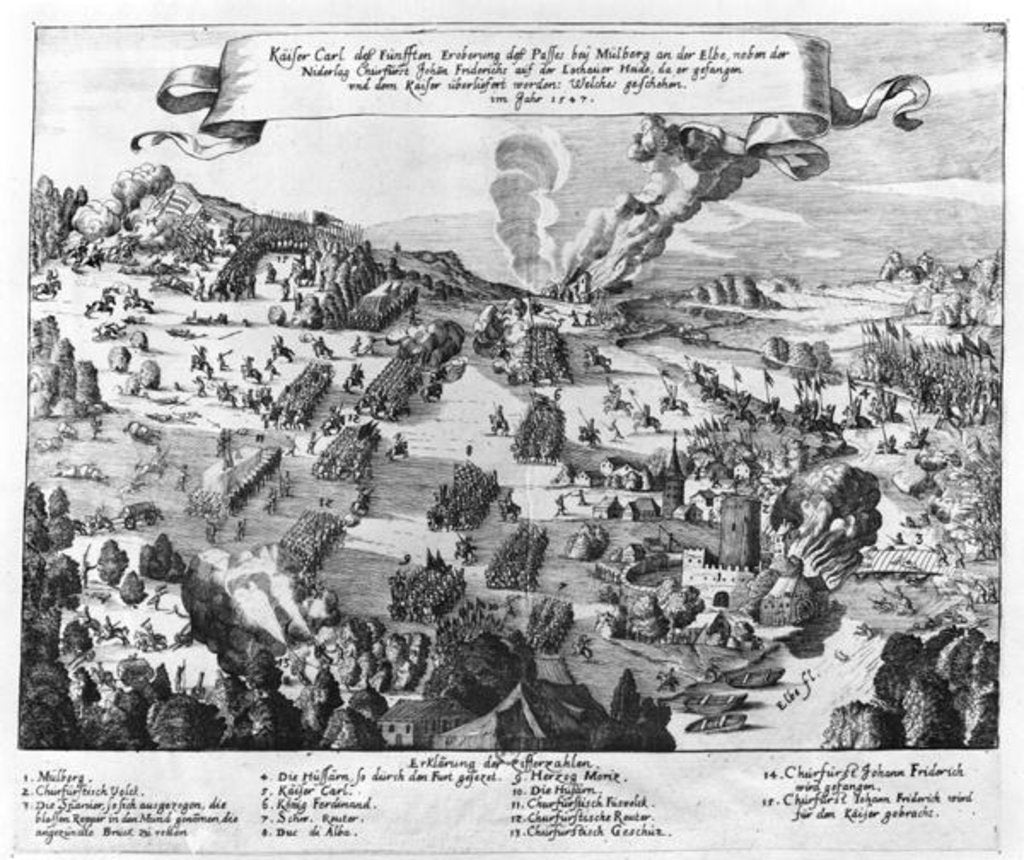 Detail of General view of the battle of Muhlberg, 24th April 1547 by German School