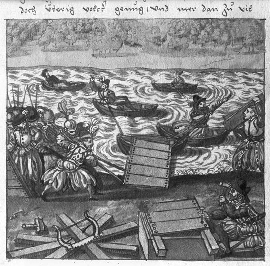 Detail of Constructing a Bridge on Water by German School