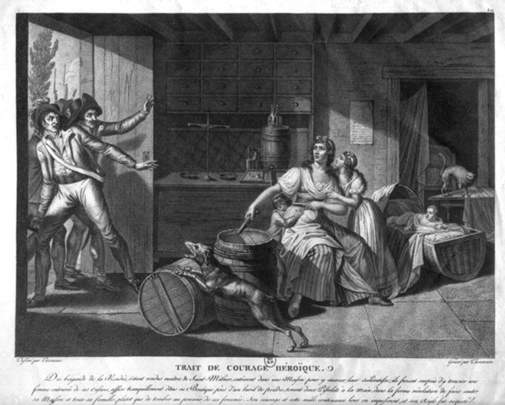 Detail of Act of heroic courage of a woman facing Vendean robbers having gained control of Saint-Mithier, 1793 by J. F. (after) Cazenave