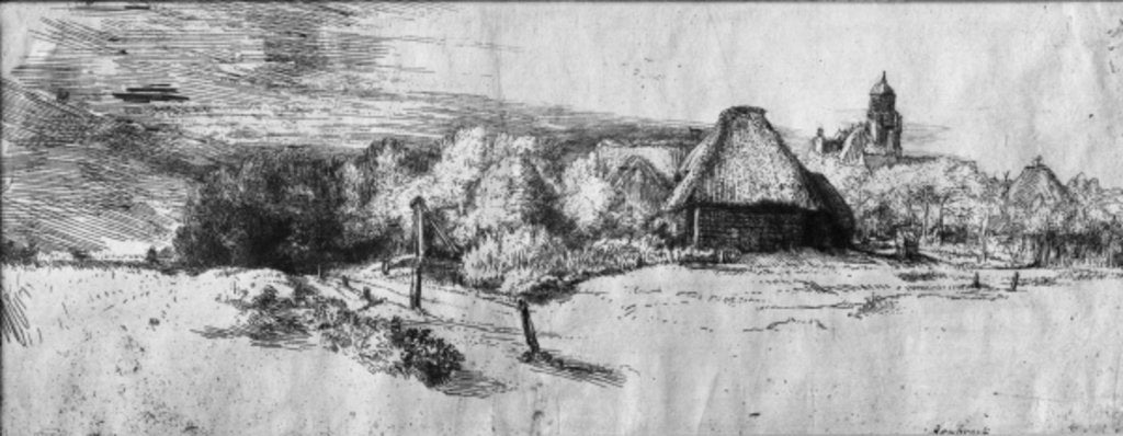 Detail of Large Landscape with a Tower, c.1650 by Rembrandt Harmensz. van Rijn