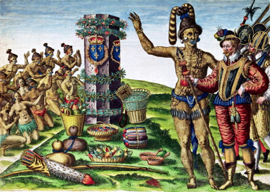 Detail of Rene Goulaine de Laudonniere and Chief Athore in front of Ribault's Column by Jacques Le Moyne