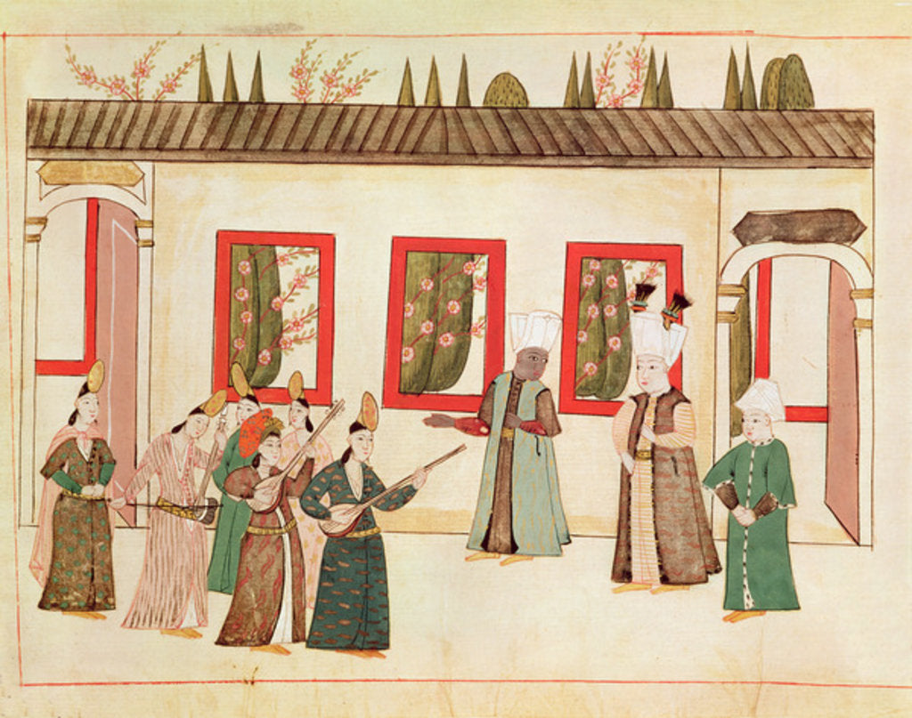 Detail of Ms 1671 The Sultan with his favourite accompanied by musicians and singers, c.1580 by Islamic School