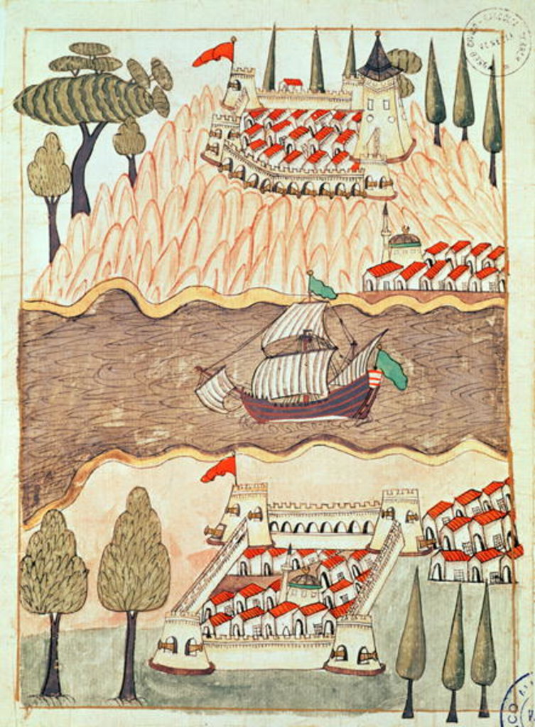 Detail of Two castles in the Black Sea, one in Greece and one in Anatolia by Islamic School