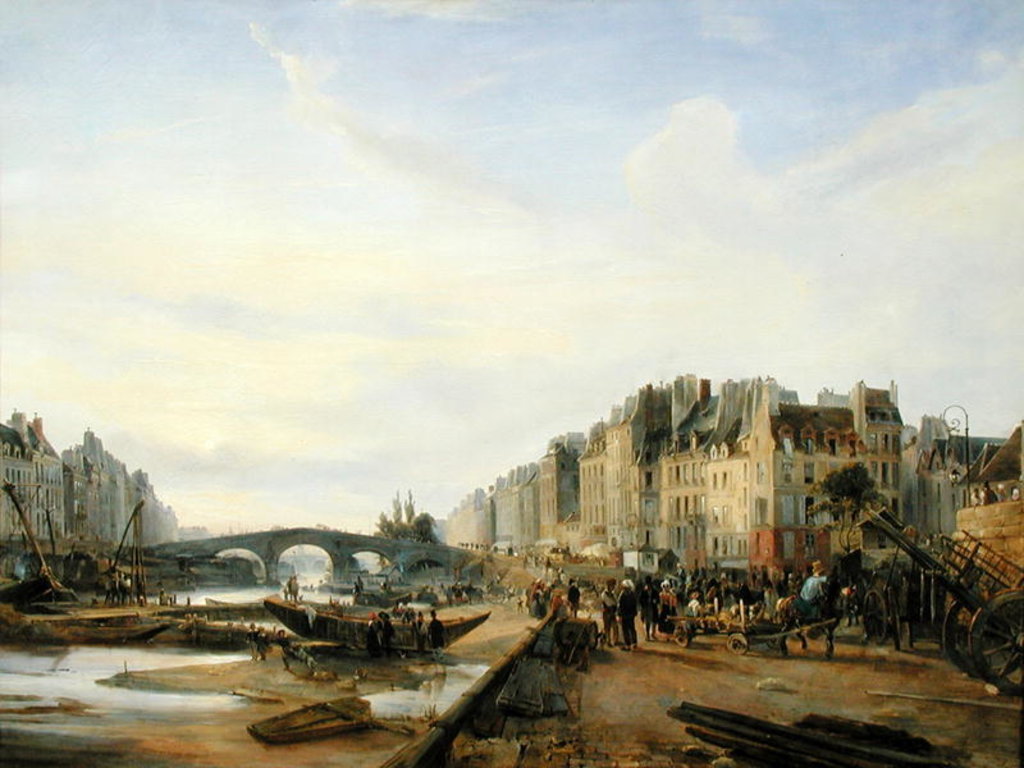 Detail of Pont Marie and the Quai Saint-Paul by Charles Louis Mozin