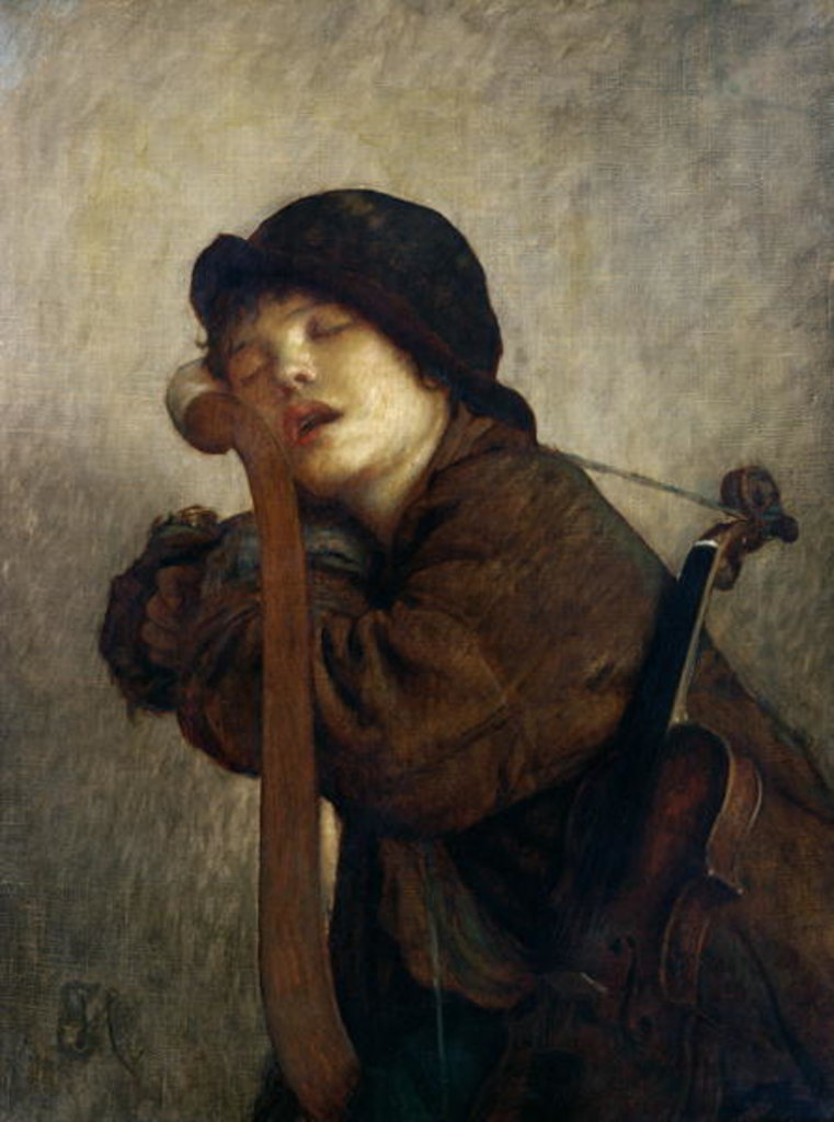 Detail of The Little Violinist Sleeping, 1883 by Antoine Auguste Ernest Herbert or Hebert