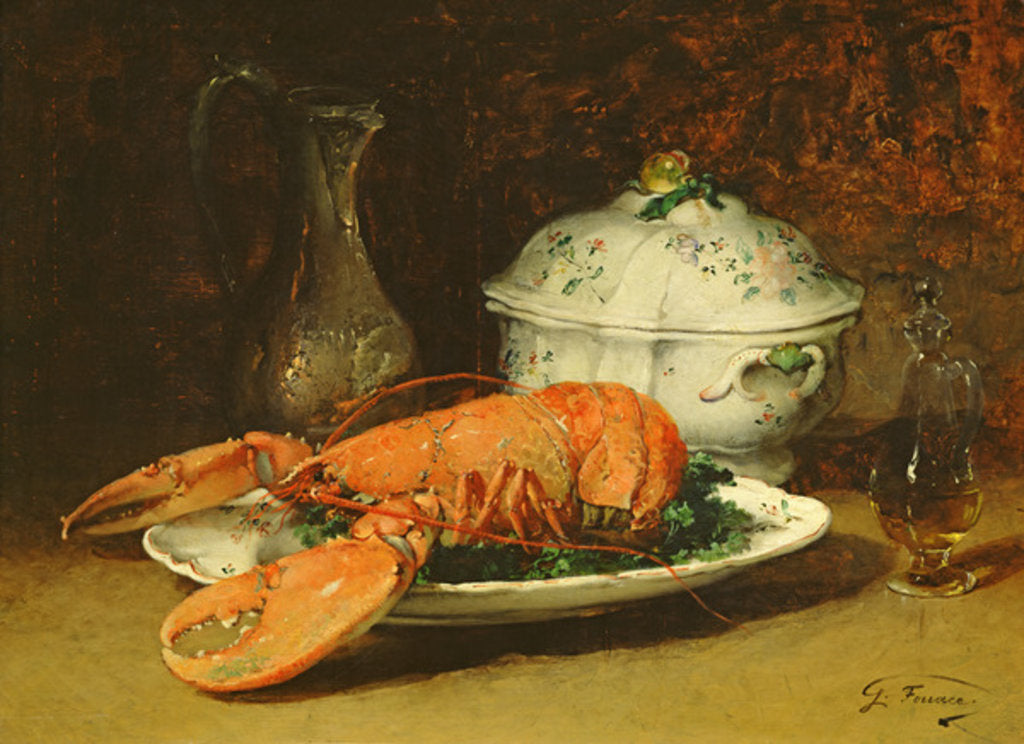 Detail of Still Life with a Lobster and a Soup Tureen by Guillaume Romain Fouace