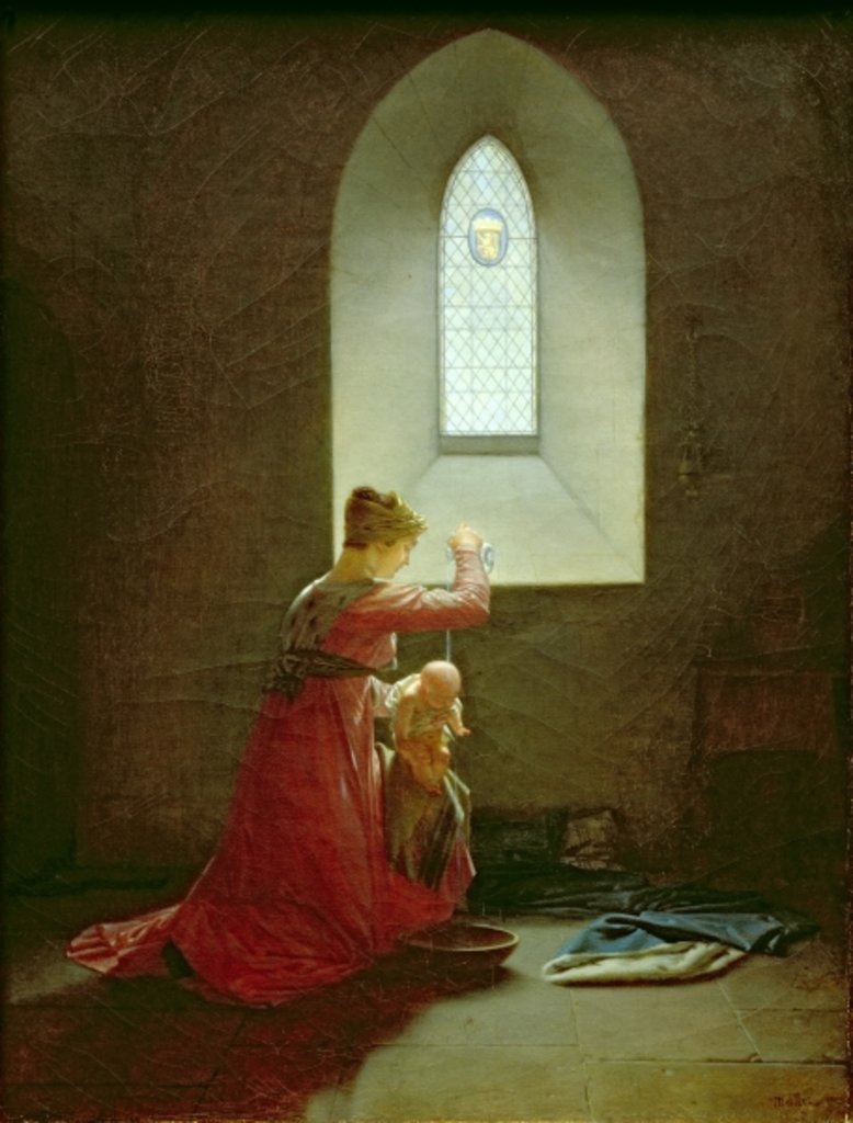 Detail of Genevieve of Brabant Baptising her Son in Prison by Jean Baptiste Mallet