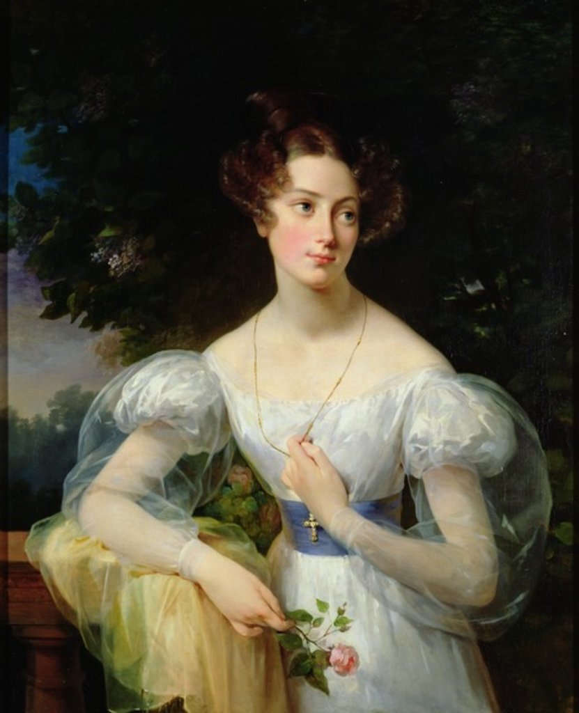Detail of Portrait of Hortense Ballu, future Madame Alphonse Jacob-Desmalter, c.1832-37 by Antoinette Cecile Hortense Lescot Haudebourt
