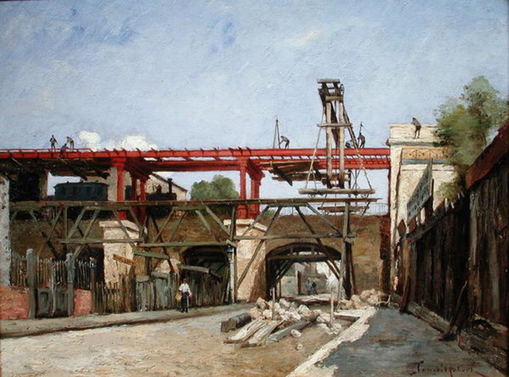 Detail of Workers Raising the Ring Road Railway Tracks on the Bridge of the Rue de la Voute, Paris, 1888 by Paul Desire Trouillebert