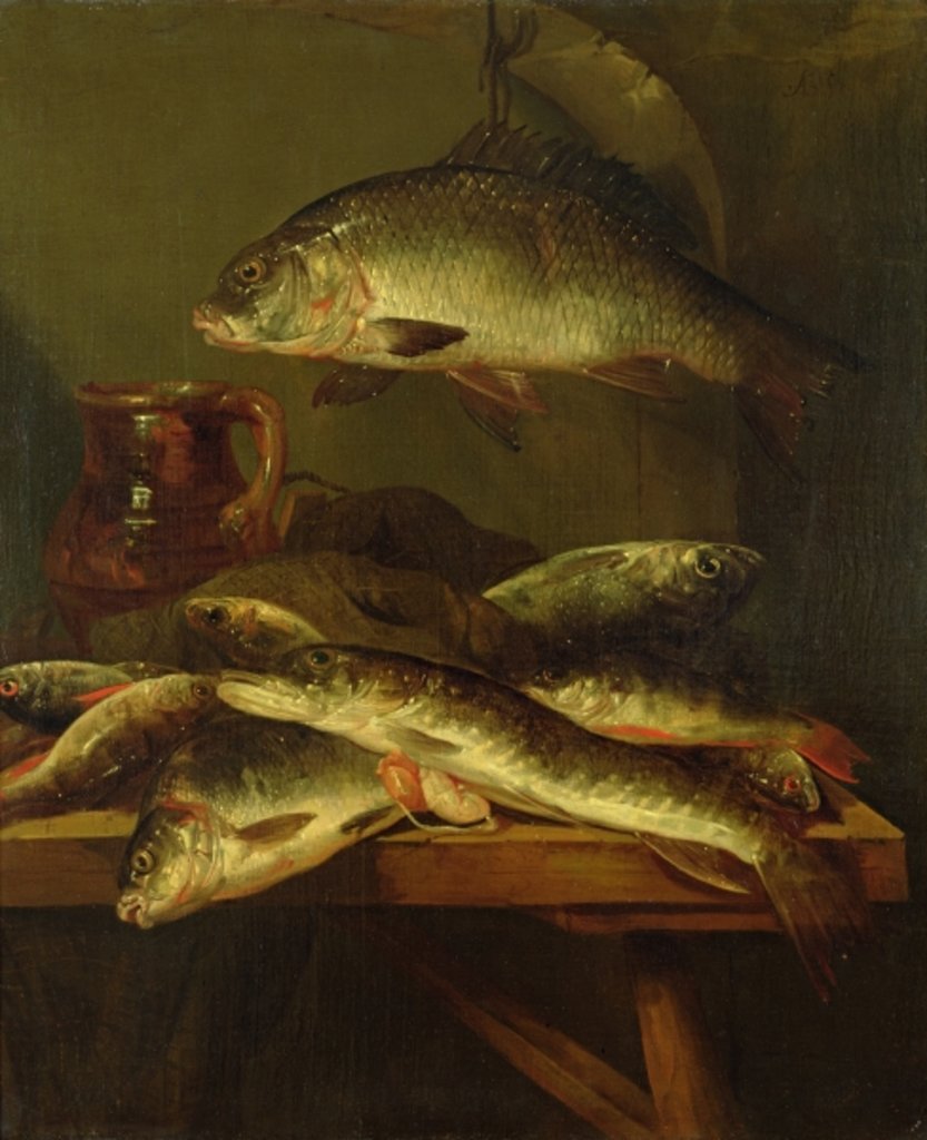 Detail of Still Life with Carp by Abraham Hendricksz van Beyeren