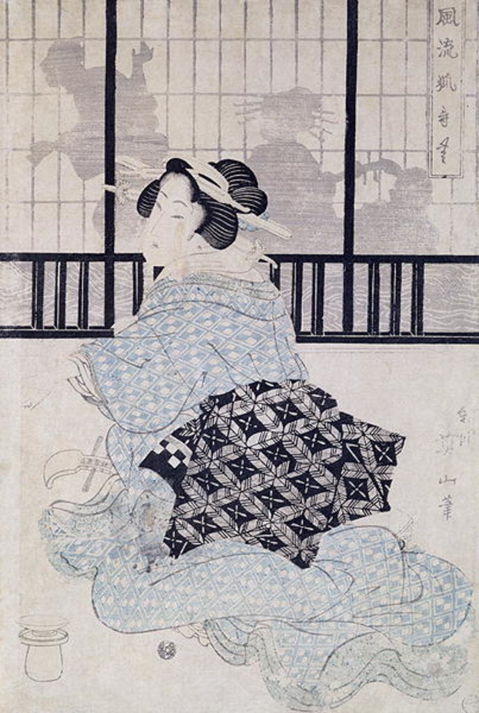 Detail of A Courtisan with a Shamisen by Kikukawa Eizan