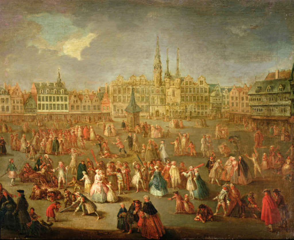 Detail of The Grand Place during Mardi Gras, Cambrai, 1765 by Antoine Francois Saint-Aubert