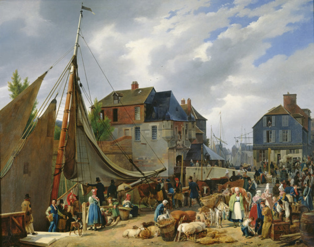 Detail of Loading Livestock onto the 'Passager' in the Port of Honfleur, 1823 by Auguste-Xavier Leprince