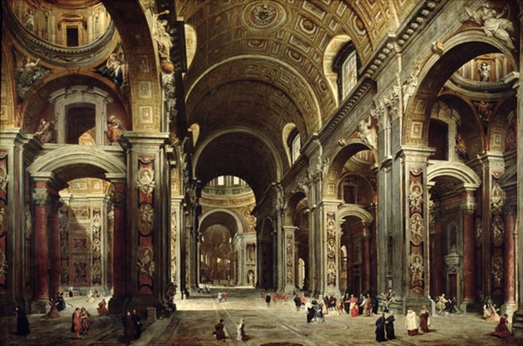 Detail of Cardinal Melchior de Polignac Visiting St. Peter's in Rome, 1730 by Giovanni Paolo Pannini or Panini