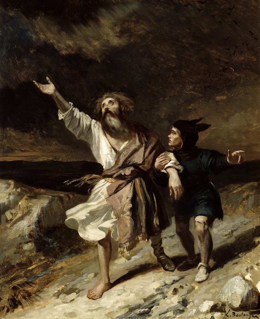 Detail of King Lear and the Fool in the Storm, Act III Scene 2 from 'King Lear' by William Shakespeare 1836 by Louis Boulanger