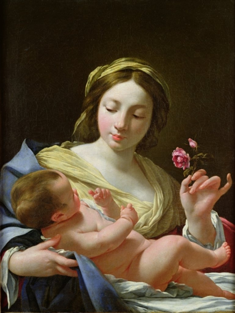 Detail of The Virgin and Child with a Rose by Simon Vouet