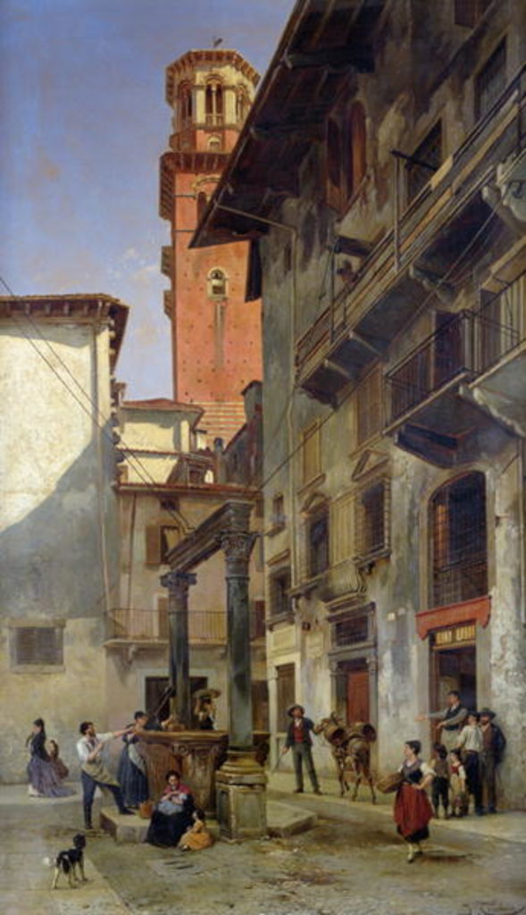 Detail of Via Mazzanti, Verona, 1880 by Jacques Carabain