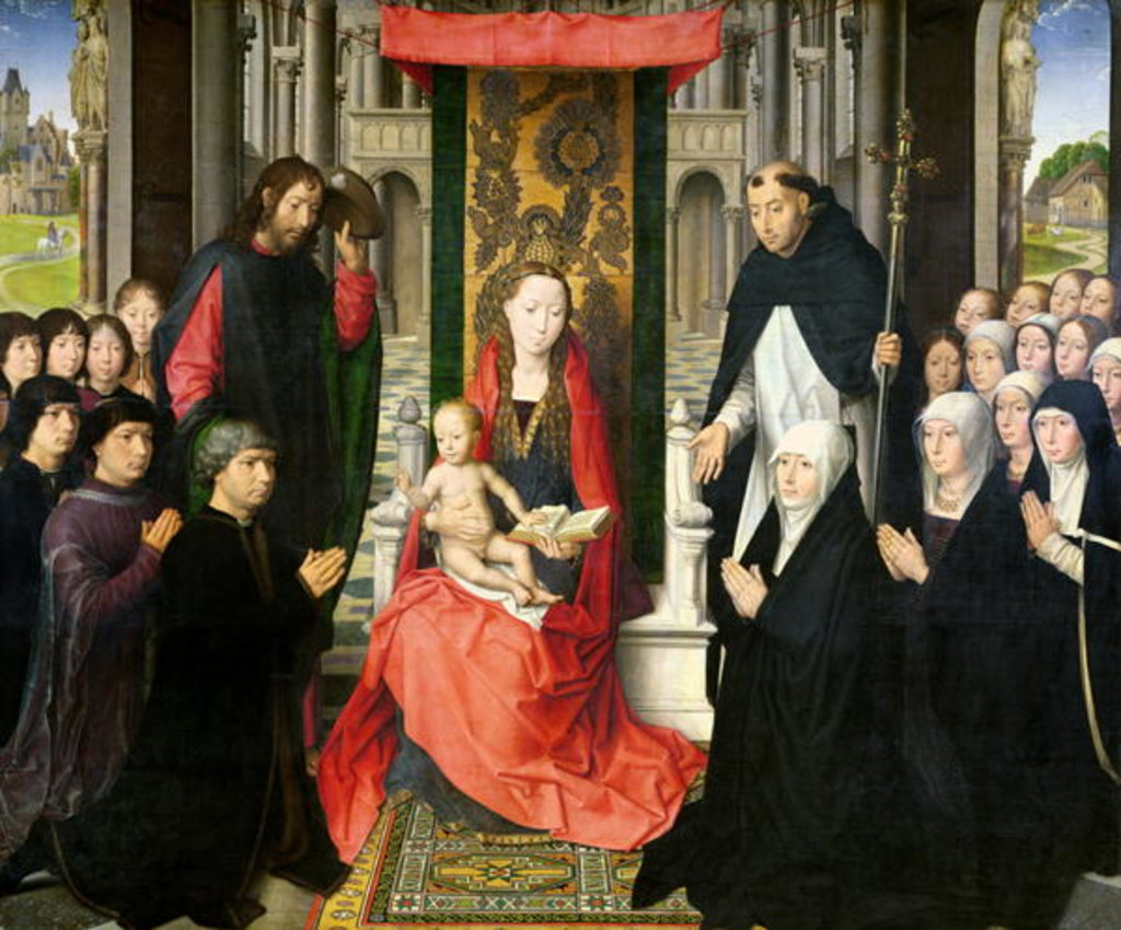 Detail of The Virgin and Child with St. James and St. Dominic Presenting the Donors and their Family, known as the Virgin of Jacques Floreins, c.1490 by Hans Memling