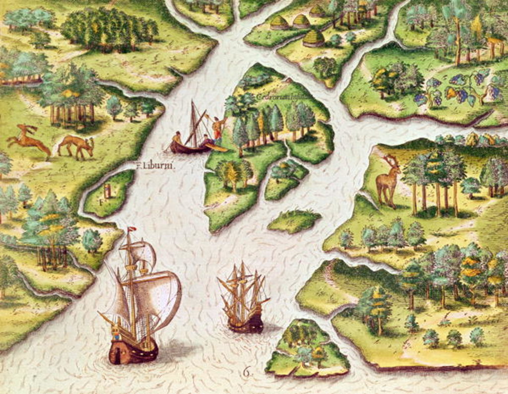 Detail of The French Erect a Column with the Royal Coat of Arms by Jacques (1533-88) (after) Le Moyne