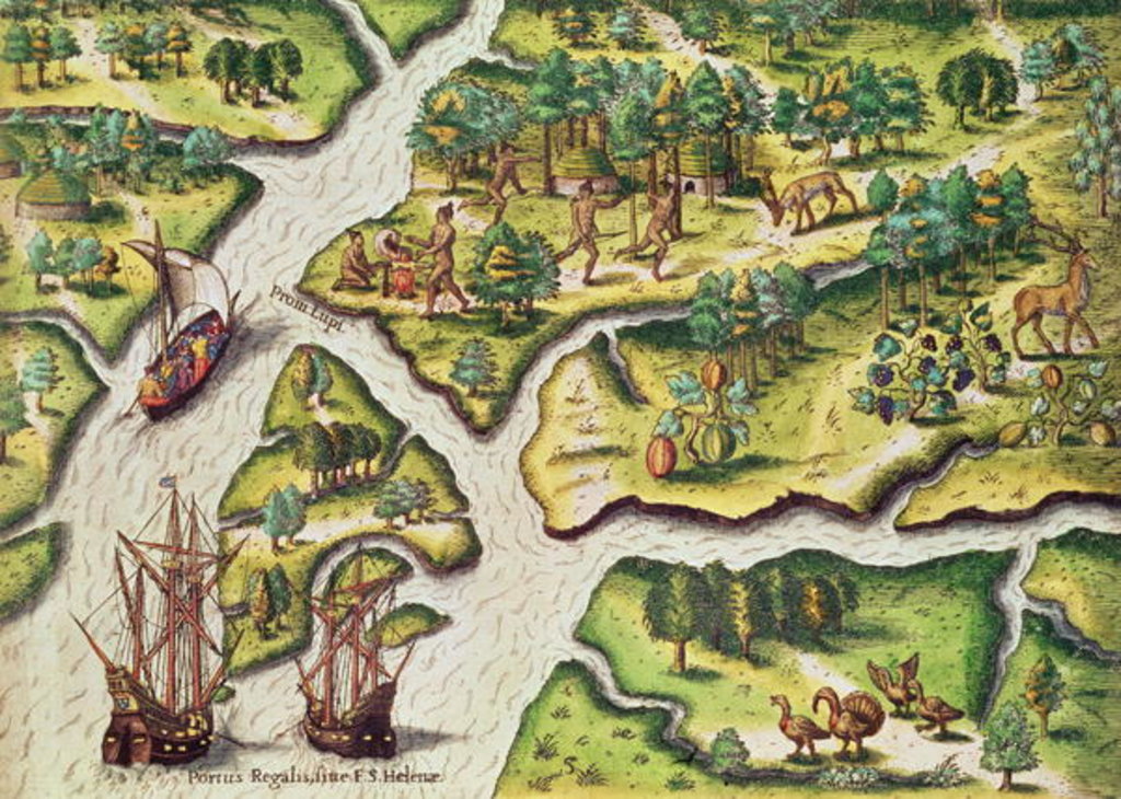 Detail of The French Arrive at Port Royal by Jacques Le Moyne