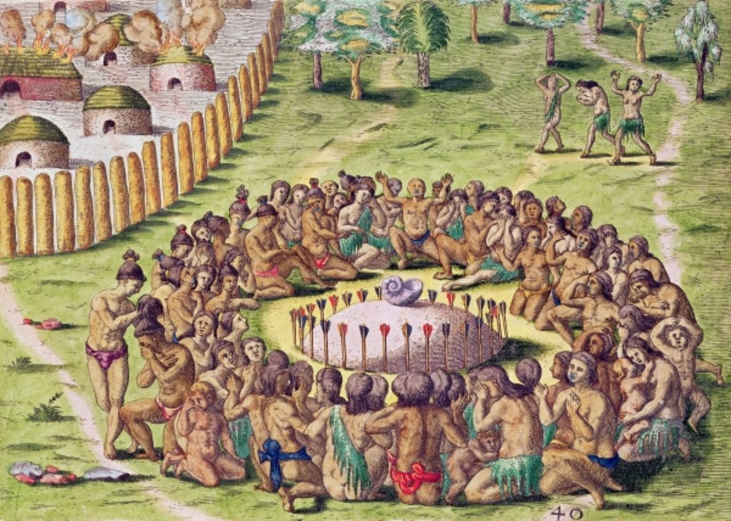 Detail of How the Chief is Buried by Jacques Le Moyne