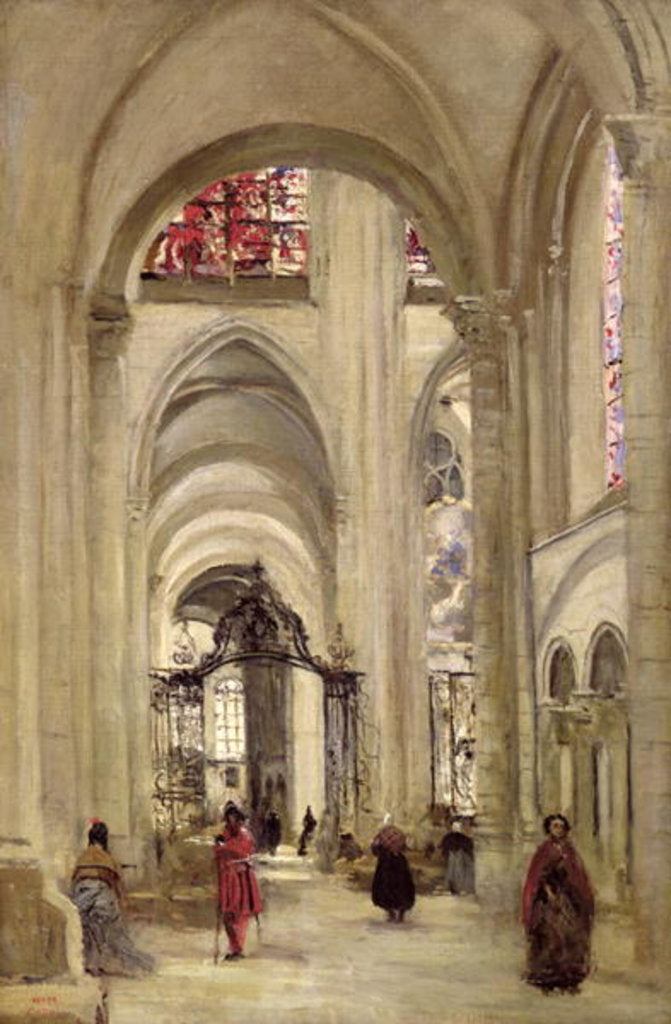 Detail of Interior of the Cathedral of St. Etienne, Sens, c.1874 by Jean Baptiste Camille Corot