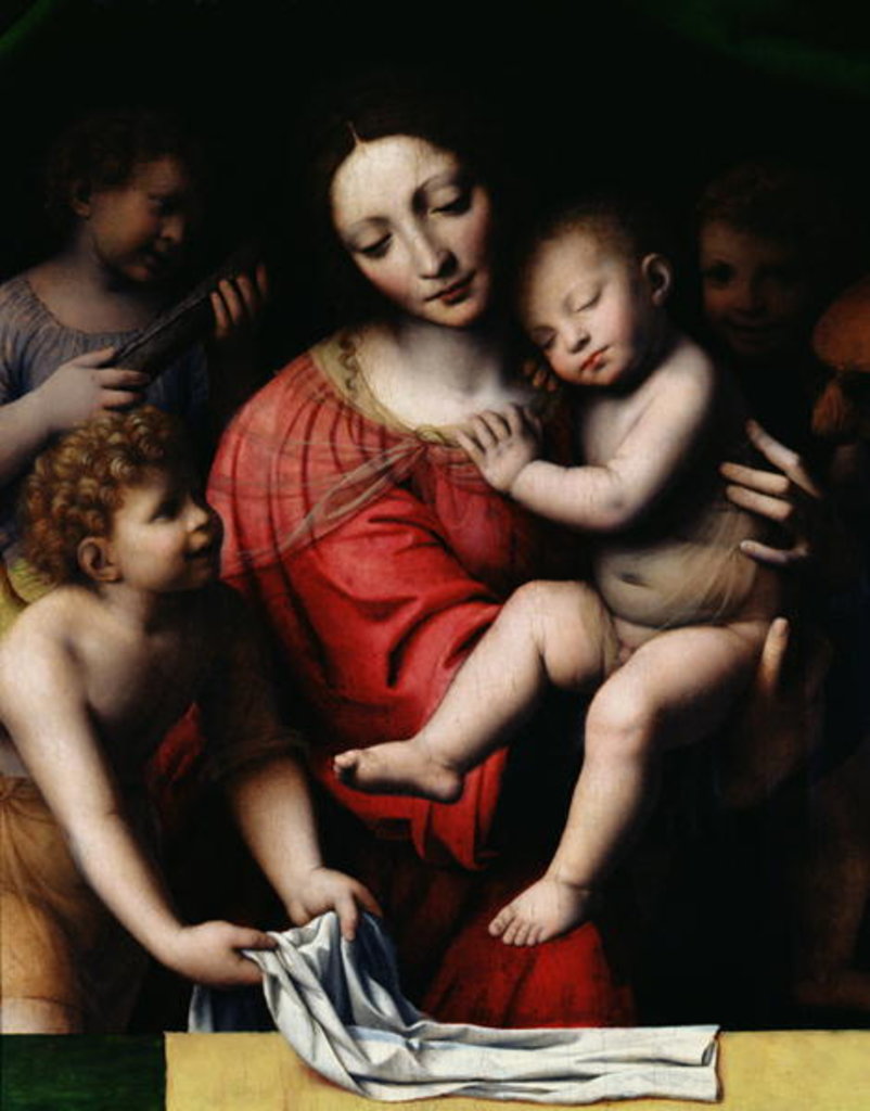 Detail of The sleeping Jesus, or Madonna holding the sleeping Child, accompanied by three angels, 1532 by Bernardino Luini